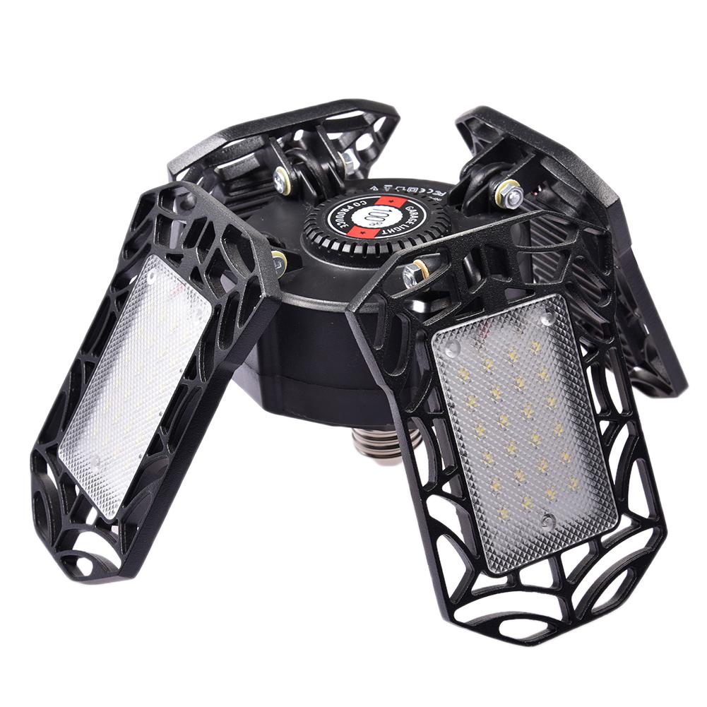 E27 4 Panel LED Garage Lighting Foldable AC85-265V 120W 96LED Deformable Garage Ceiling Light 12000LM 6000-6500K for parking lot