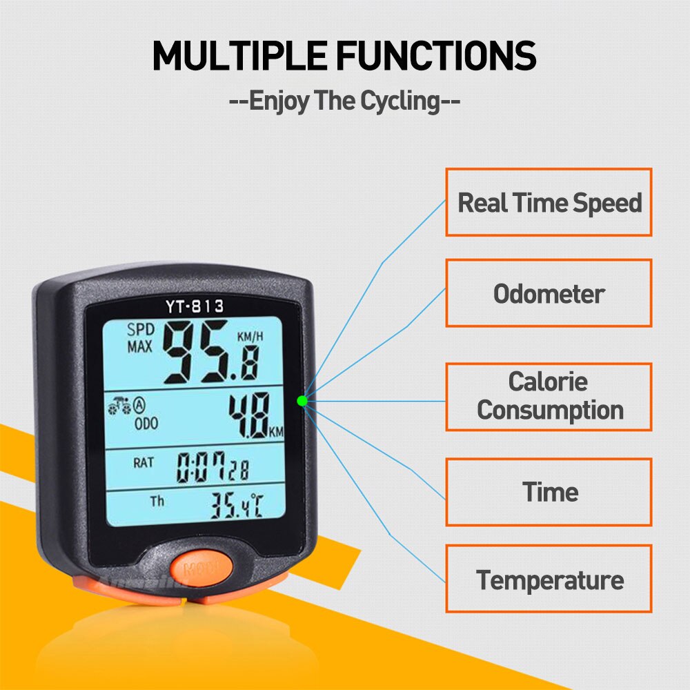 BOGEER-velocímetro Digital para bicicleta, YT-813, multifunción, resistente al agua, inalámbrico, con pantalla grande