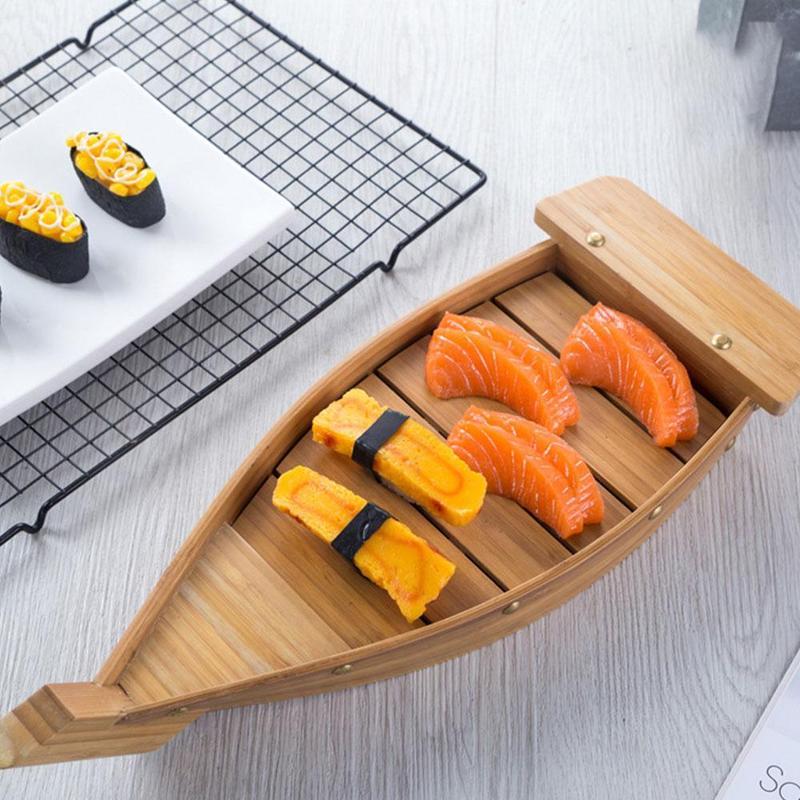 Botes de Sushi de cocina japonesa, utensilios de cocina, decoración surtida sencilla Sashimi, modelo de barco de madera hecho a mano, bandeja de almacenamiento de alimentos, estuche
