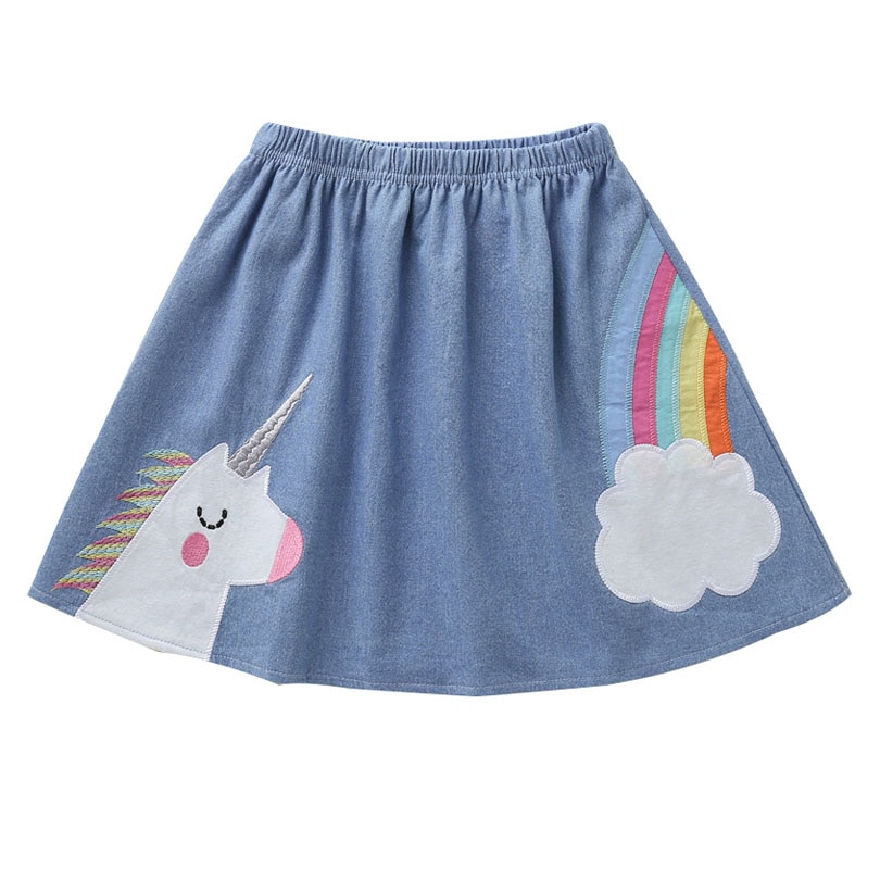 Baby Meisjes Kleding Eenhoorn Regenboog Gedrukt Denim Rok Voor Meisjes Kinderkleding Kids Peuter Uitloper Tutu Rokken Peuter: 4T