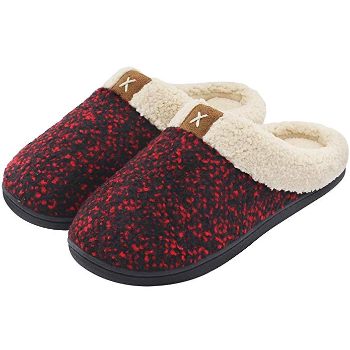 Asifn Mannen Thuis Gezellige Traagschuim Slippers Met Bont Warm Indoor Man Basic Antislip Winter Slippers Sepatu Pria mannen Schoenen: Rood / 7