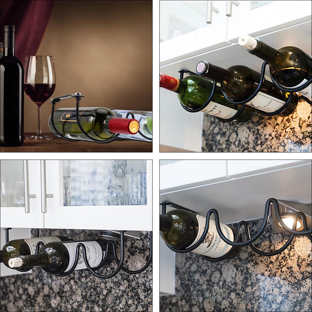 Schwarzer Flaschenregal aus Eisen unter dem Schrank, Ausstellungsregal, Küchenaufbewahrung, Ganizer, gerilltes , praktischer Ständer