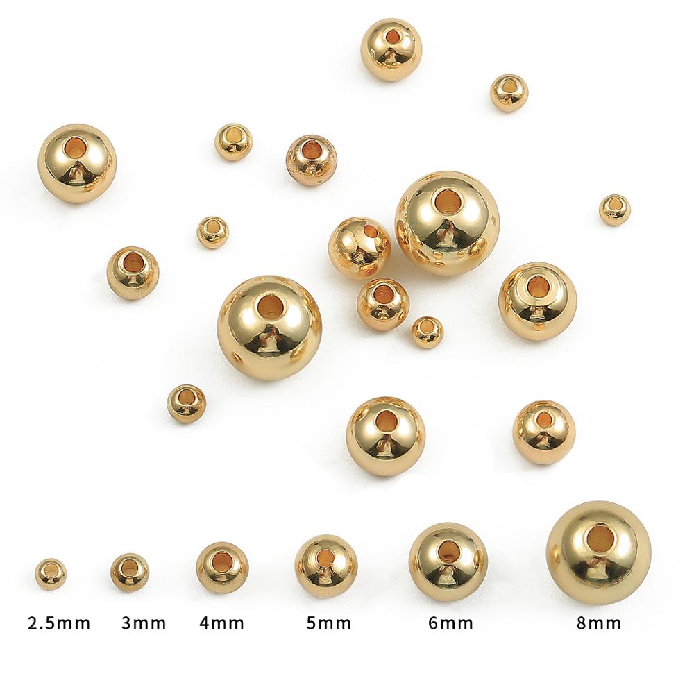 Cuentas espaciadoras redondas de cobre chapado en oro de 18k, accesorio de Metal para fabricación de joyas, 2,5/3/4/5/6/8mm