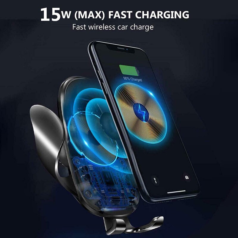 15w qi-autoladegerät mit kabelloser ladefunktion, magnetischem usb-anschluss, infrarotsensor und handyhalterung für iphone 12, 11 xs xr  x 8 samsung  s20 s10