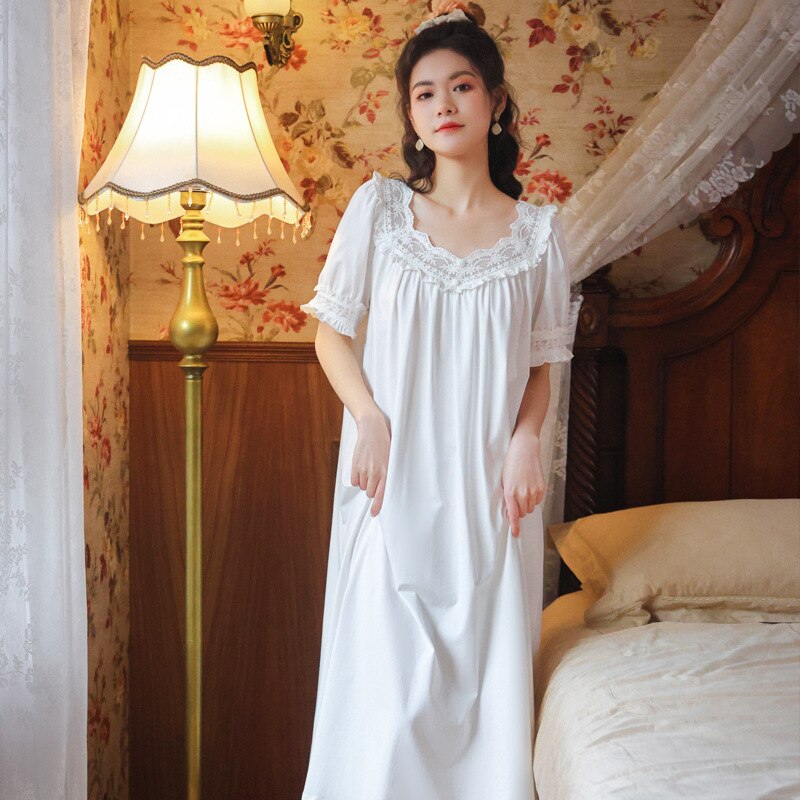 Katoen Nacht Jurk Vrouwen Nachtjapon Victoriaanse Vintage Romantische Nachtjapon Prinses Nachtkleding Peignoir Shirts Lady Chemise Night Gown
