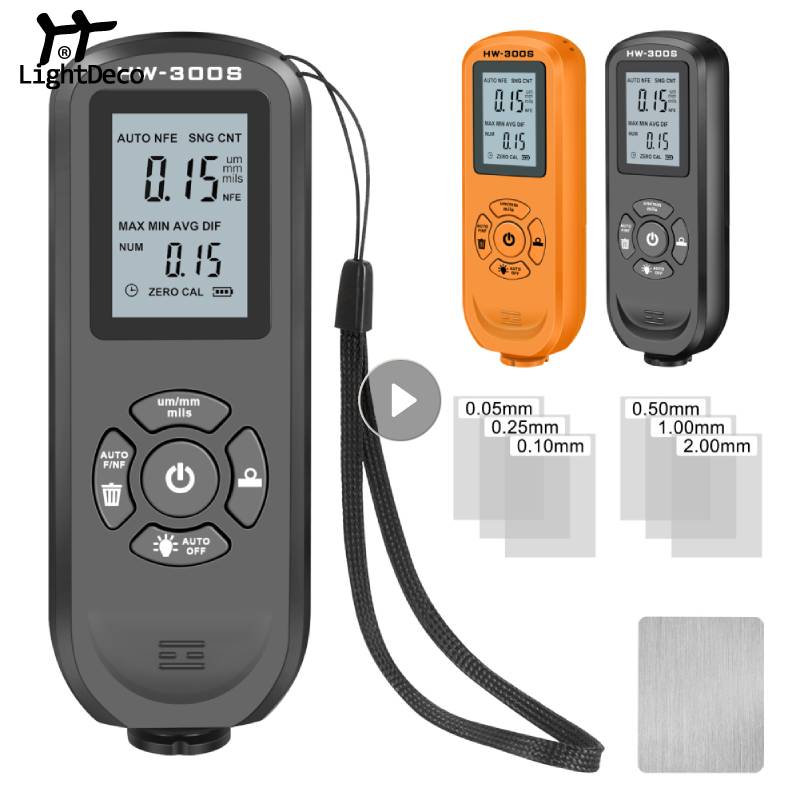 HW-300S Coating Thickness Gauge 0.1micron/0-2000UM Digital Car Paint Film Thickness Tester LCD Backlight Display Manual Tool