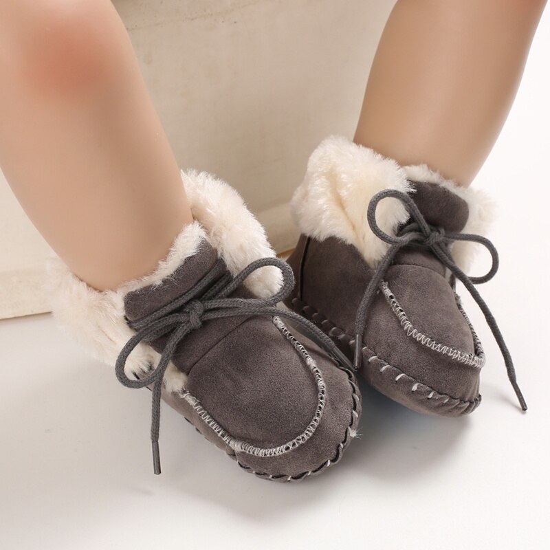 Patpat Winter Baby/Peuter Effen Pluis Lace-Up Strik Katoen Prewalker Schoenen Voor Baby Unisex Sneeuw laarzen