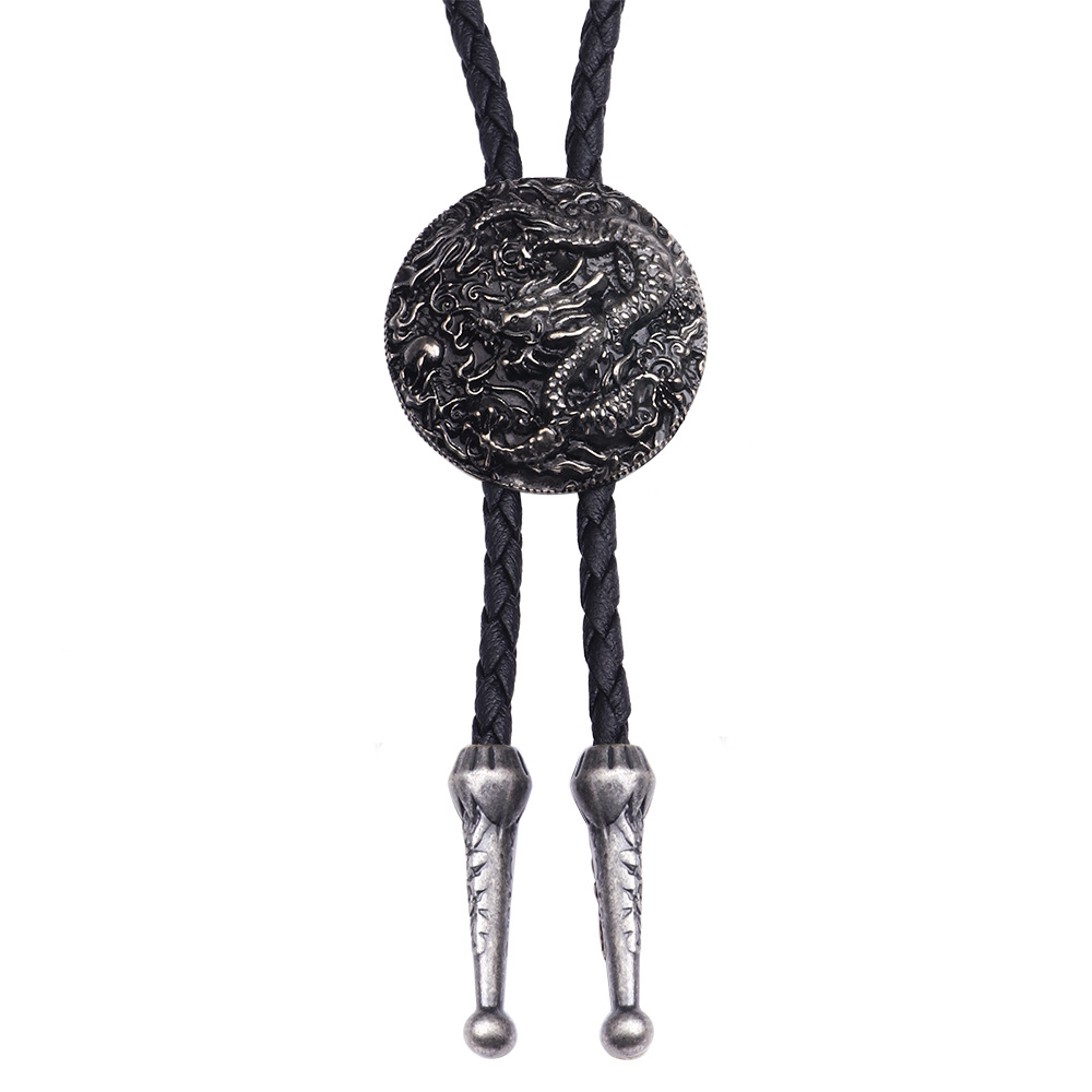 BOLO TIE-Collier Dragon Chinois en Argent pour Homme et Femme, Long, Style Ethnique, Pull, Pendentif: Argent