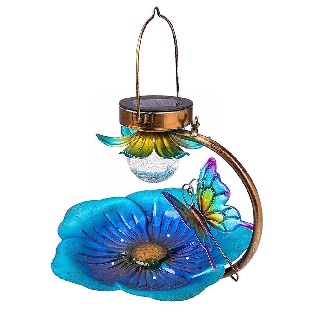 Solar Powered Bird Bath For Outside Hanging Wild Bird Feeder Seed Tray Outdoor Birdfeeder Solar Garden Light Decorative F7Y3
