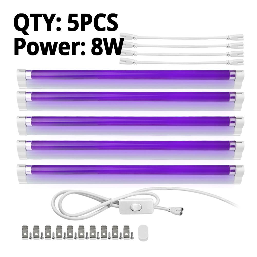 6W8W Blacklight Buis T5 Ultraviolet Lamp Uva 365nm Blauw Uv Licht Bar Lamp 110V 220V Tl Cfl Violet lamp Detectie Podium: 5Pcs 8W With Plug / 220V EU