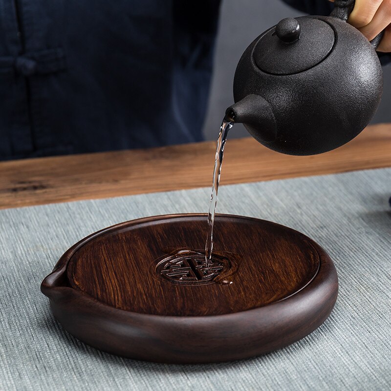 Bandejas de madera maciza de ébano para ceremonia del té, aislamiento térmico, taza de té hecha a mano creativa, soportes de drenaje, herramientas de casa de té,
