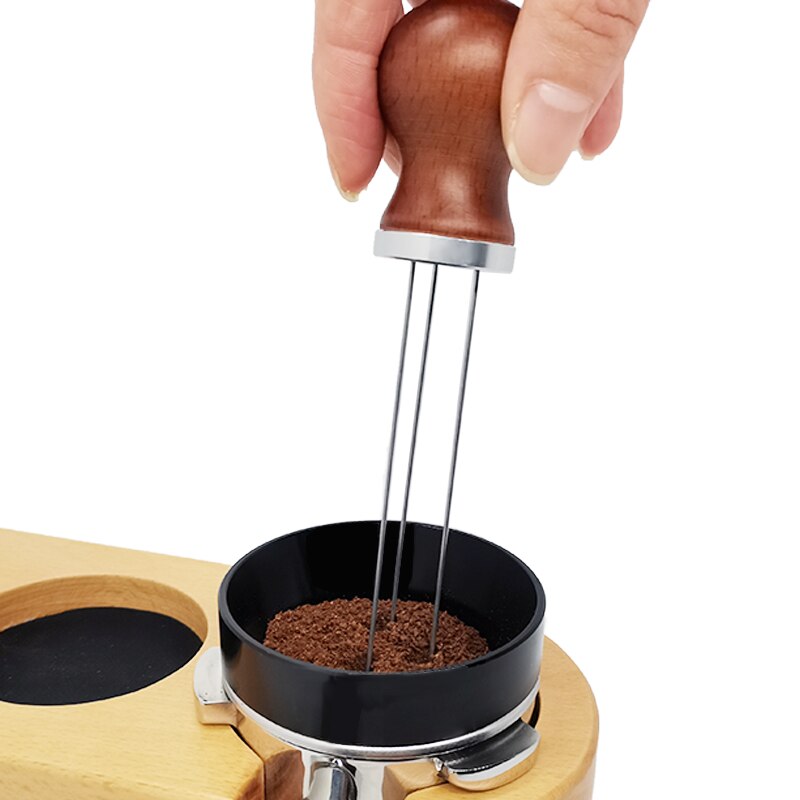 Manico in legno massello acciaio inossidabile caffè Espresso manomissione agitazione ago per filtro caffè Porfilter Maker Tools