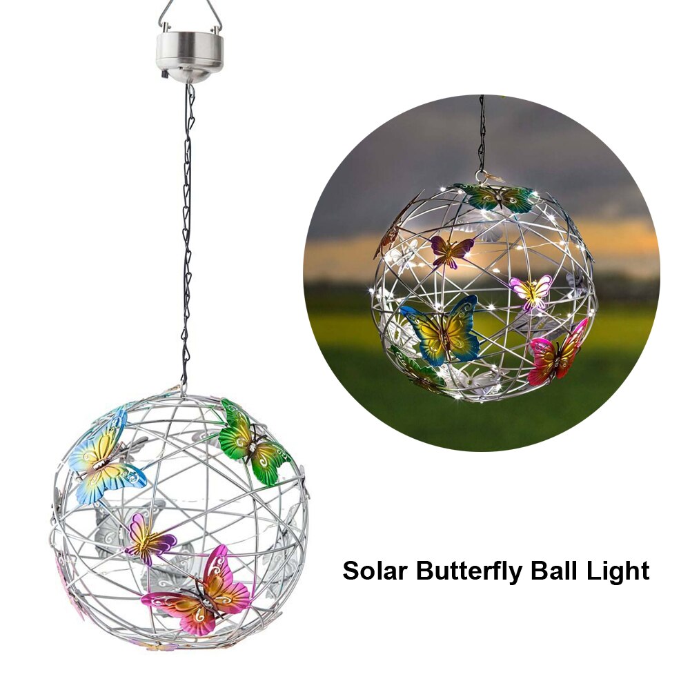 Vlinder Metalen Bal Opknoping Solar Licht Met Waterdichte Weven Lamp Tuin Decoratie Outdoor Suncatchers