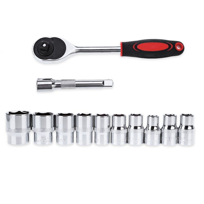 12pcs 1/4-Inch ( 6.3MM ) Socket Wrench Set Drive Ratchet Wrench Spanner for Bicycle Motorcycle Car Repairing Tool Set