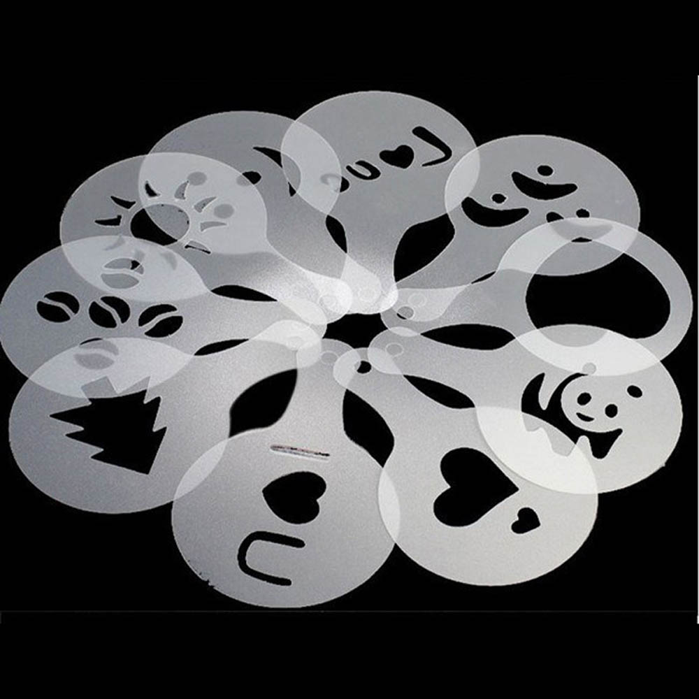 16pcs Koffie Stencil Filter Koffiezetapparaat Cappuccino Koffie Barista Mold Templates Strooi Bloemen Pad Spray Art Koffie Gereedschap