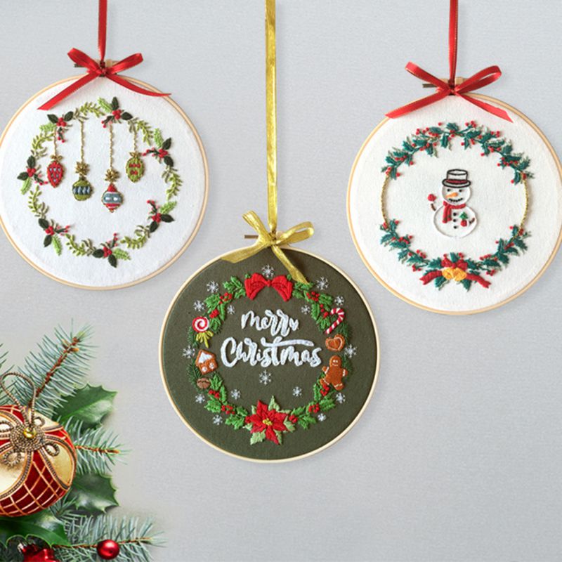 Christmas Embroidery Ribbon Set EU Style Flowers DIY Beginners With Embroidery Shed Sewing Kit Cross-stitch Crafts Decoration