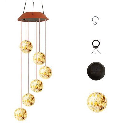 14 Style Solar Wood Squirrel Unicorn Star Wind Chime Color Changing Solar LED String Lights Outdoor Mobile Hanging Patio Light: Morocco Ball
