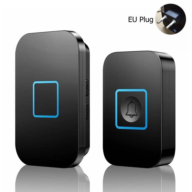 Smart Home Wireless Waterproof Doorbell 300M Remote 1 Button 1 2 Receiver US EU UK Plug Intelligent LED Light Door Bell 60 Chime: black 1x1 EU