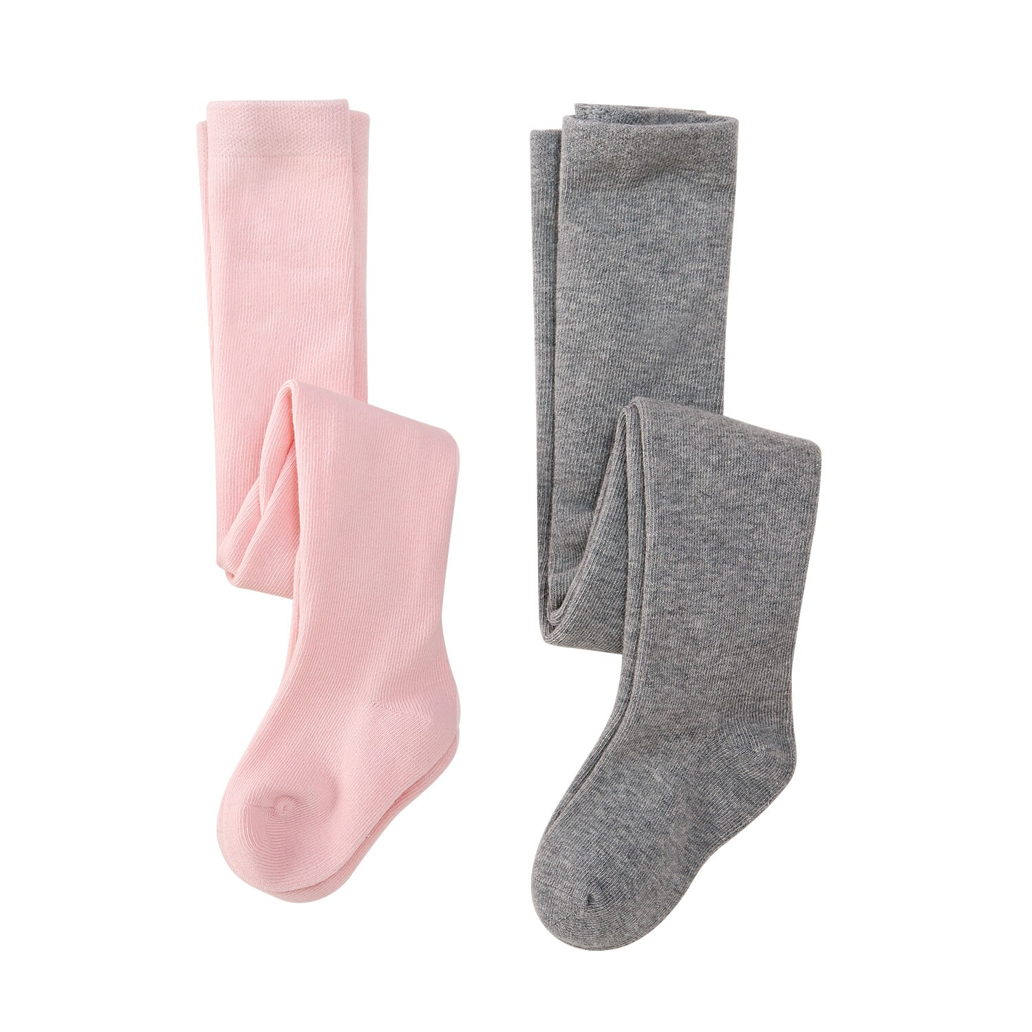 Pureborn 2 Pack Gebreide Katoenen Baby Meisje Strakke Broek Herfst Baby Meisjes Lolita Modieuze Volledige Lengte Baby Meisje Voet Broek: Pink and Gray / 2-3 Years