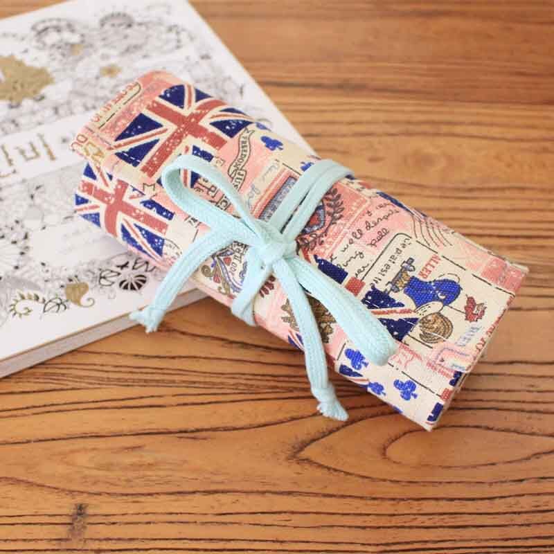 36/48/72 Holes Pencil Case Canvas Art Drawing Pen Bags Wrap Roll Up Holder Printing Storage Pouch School Offices Suppiles: British flag 36 Hole