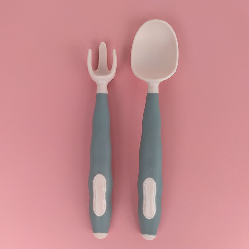 Juego de cucharas y tenedores para bebé, Set de 2 piezas para comida auxiliar, práctico flexible, PP, vajilla de entrenamiento para alimentación: 1