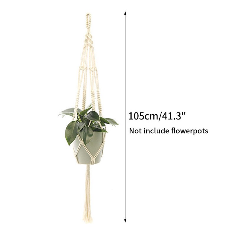 Maceta de algodón hecha a mano, Cestas colgantes de macramé, soporte de macetas de flores tejidas para colgar en la pared: S2