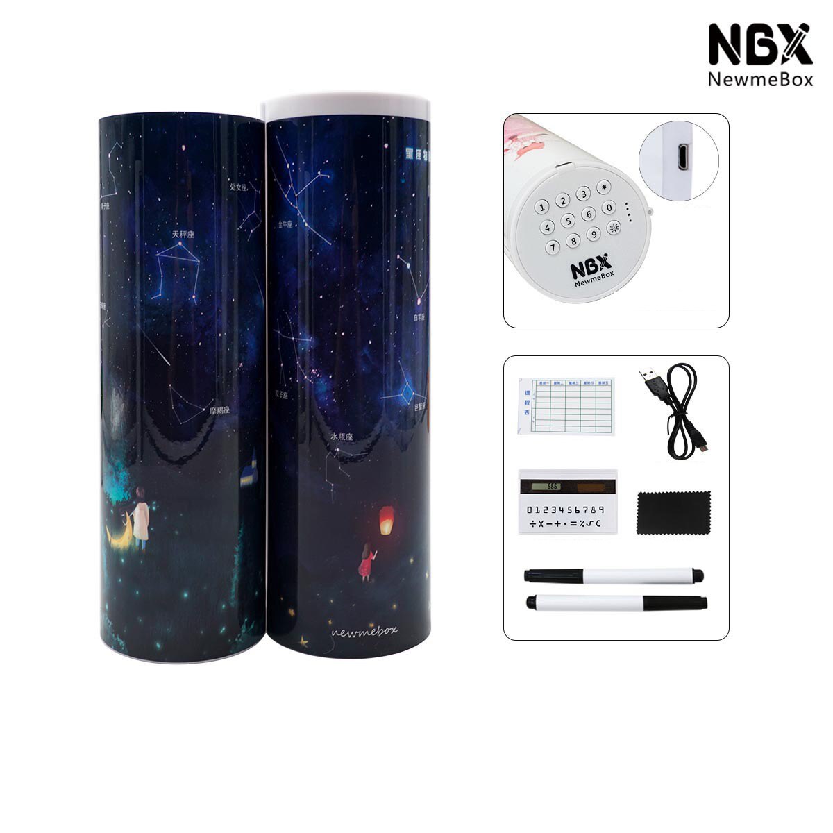 Pencil Case Kawaii Translucent Quicksand NBX Solar Calculator Pencil Box Estojo Escolar School Supplies Password Estuche Escolar