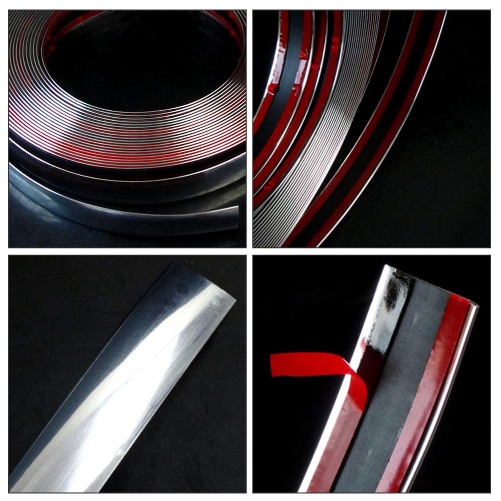 15M Silver Car Chrome Decoration Moulding Trim Strip Tape Universal PVC Bumper Anticollision Sticker 15mm DIY Car Door Protector