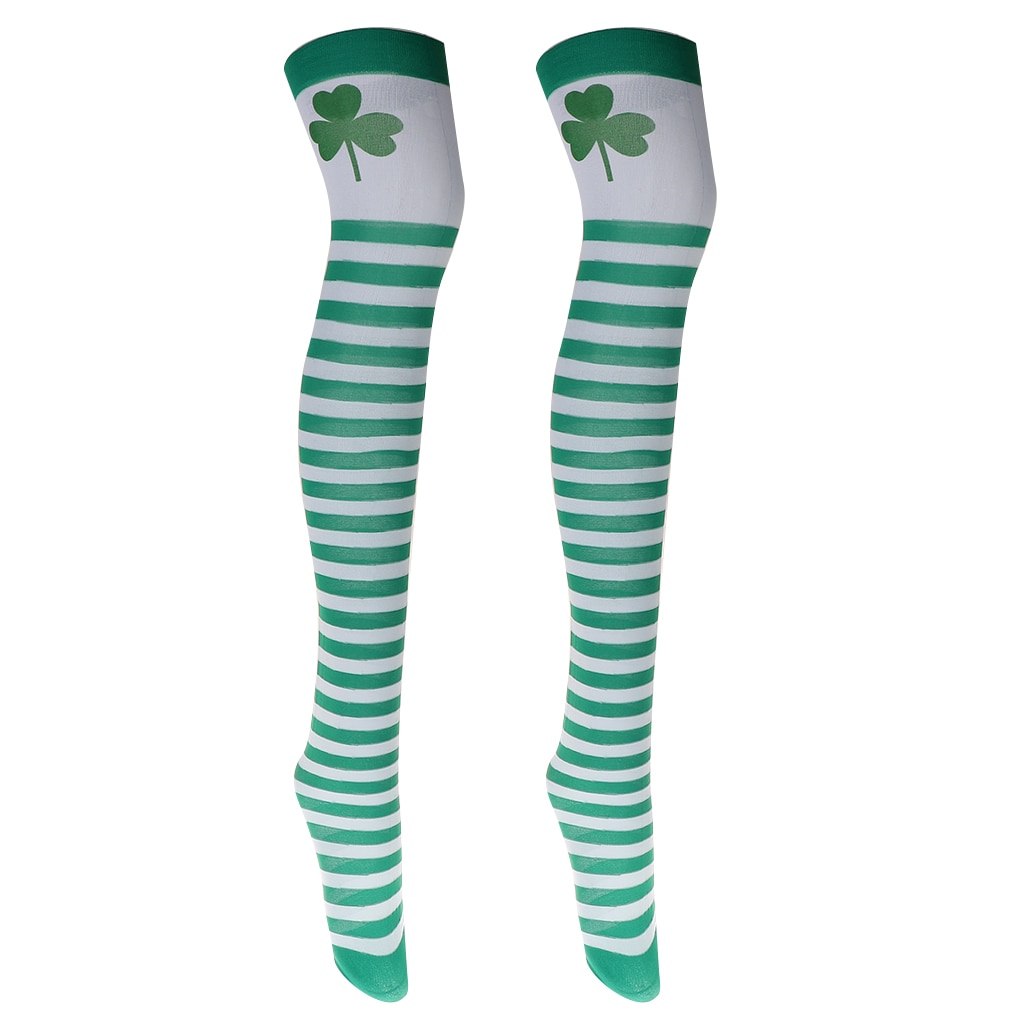 Irish Party White Green Stripes Clover Stockings Socks Irish St Patrick Day Ireland Party Stockings