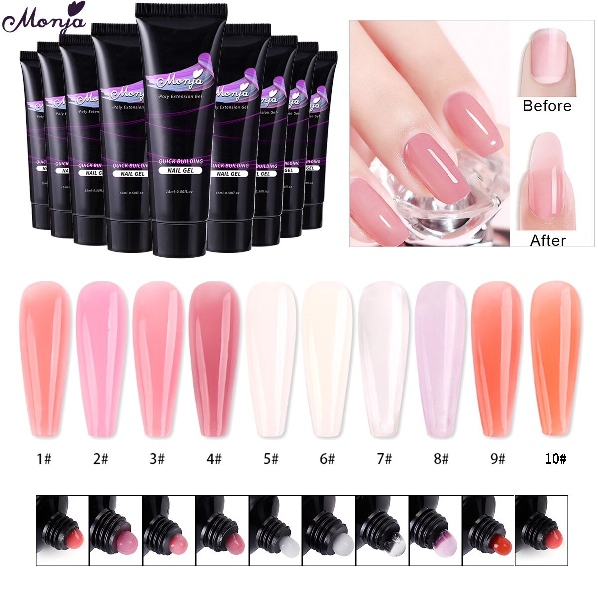 Monja 6 Stks/set Nail Art Uitbreiding Kit Acryl Uv Gel Nail Files Nail Mallen Builder Schilderen Borstel Anti Oplossing Diy manicure Set