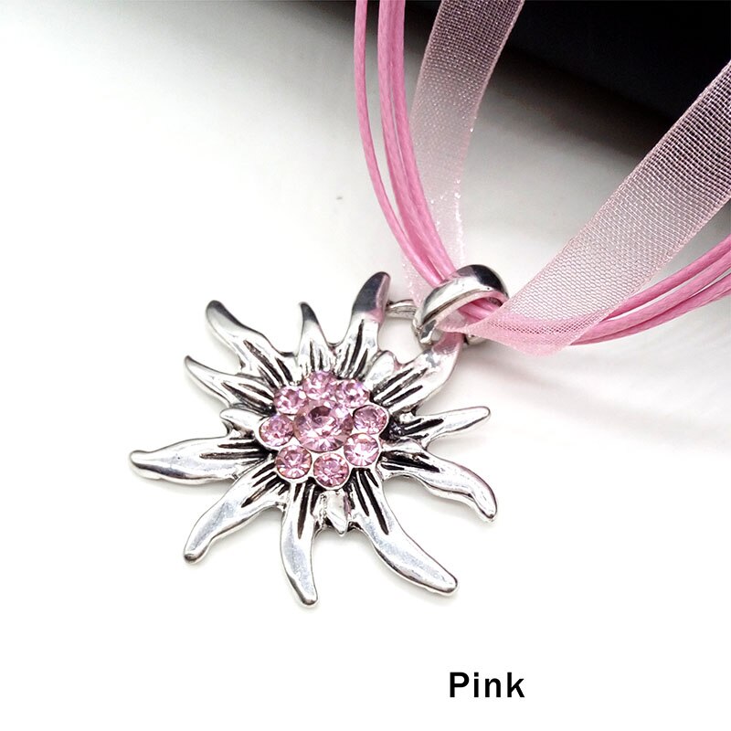 Collar con colgante Edelweiss de flor Vintage austriaco para mujer, disfraz tradicional de Dirndl de Oktoberfest, joyería alemana al por mayor: pink