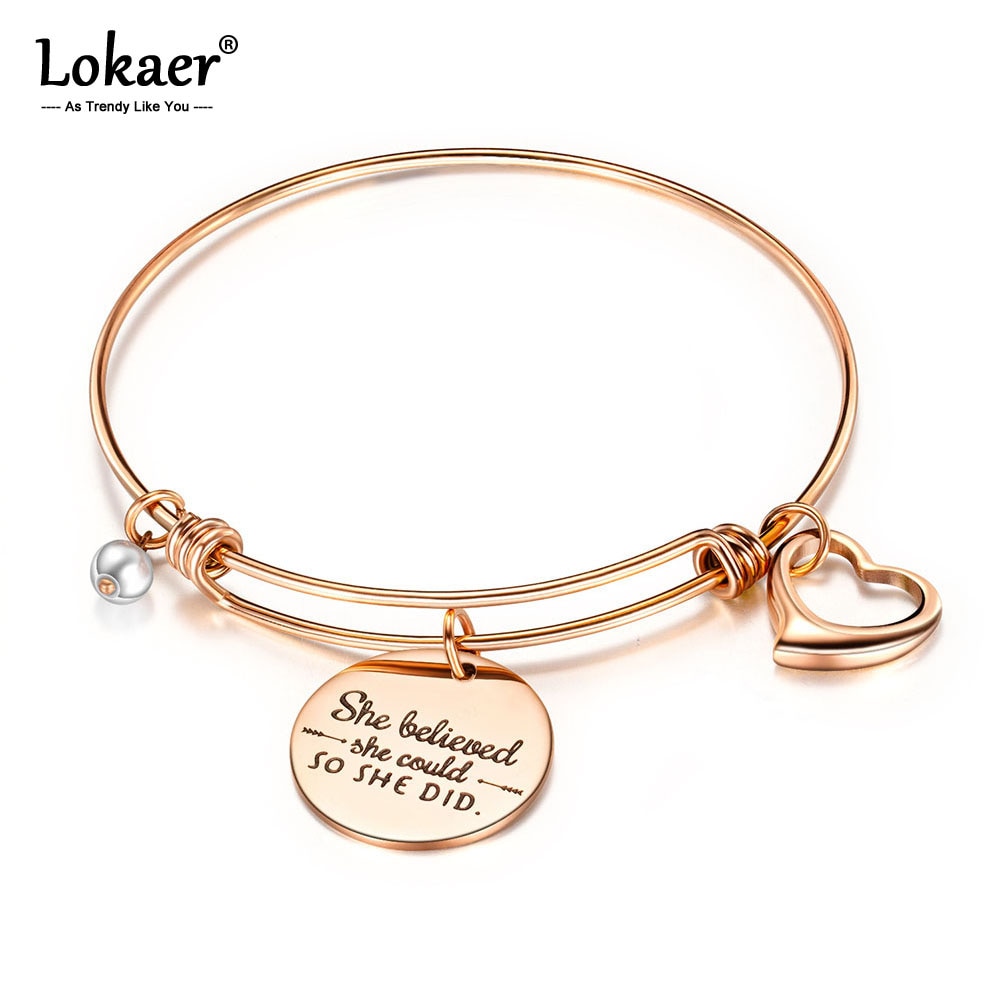 Lokaer acier inoxydable lettrage elle croyait inspirant amour bracelets de charme pour femmes fille bohême bijoux B17079