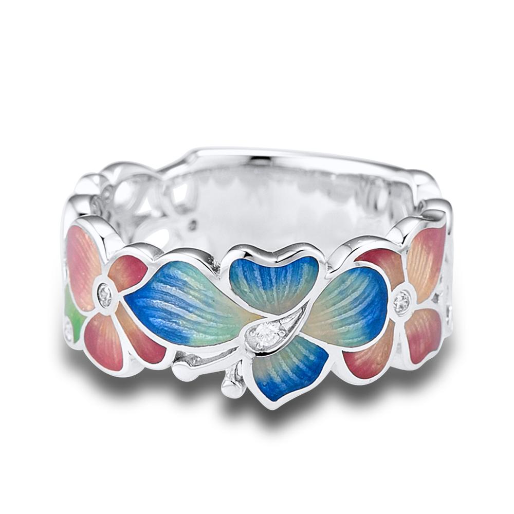 Santuzza Zilveren Ring Voor Vrouwen 925 Sterling Zilveren Mode Bloem Ringen Voor Vrouwen Zirconia Ringen Party Sieraden Enamel