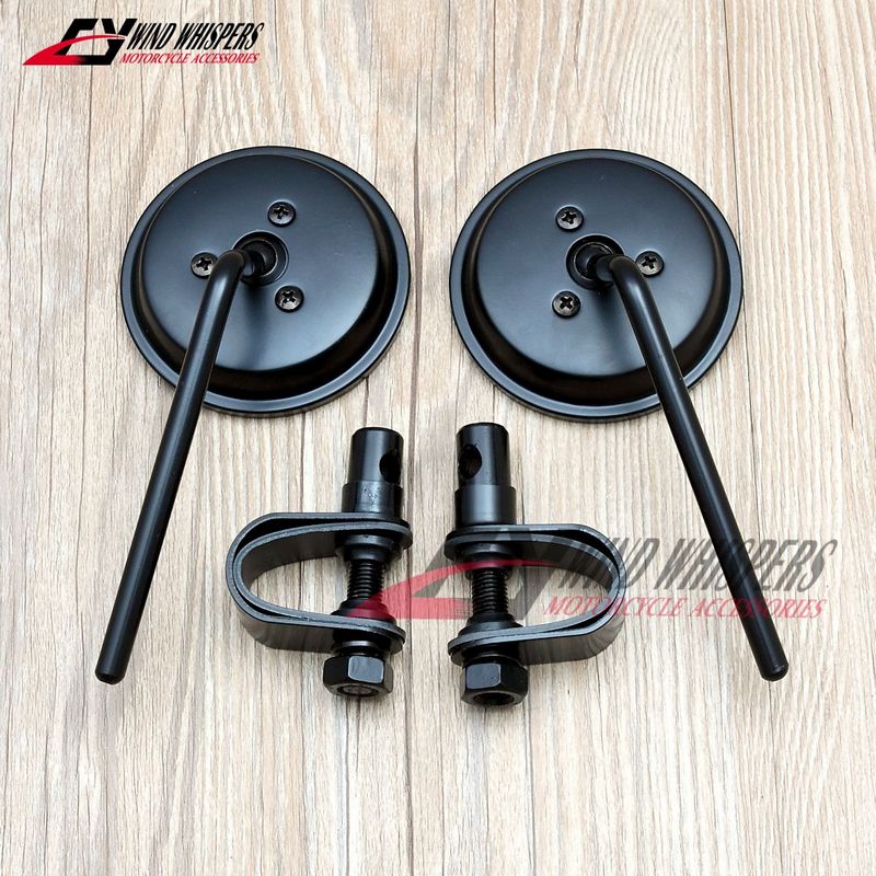 Espejos retrovisores para manillar de motocicleta 22-25mm, Clip redondo convexo Retro Para Harley Honda Funbike Chopper Cruiser Cafe Racer