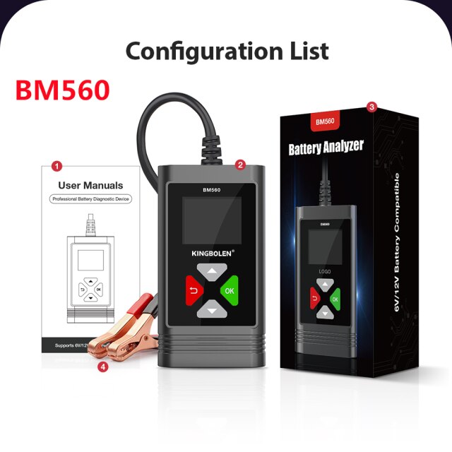 BM560 Car Battery Tester - 6V/12V Digital Analyzer For 100-2000 CCA Batteries With Voltage & Resistance Testing