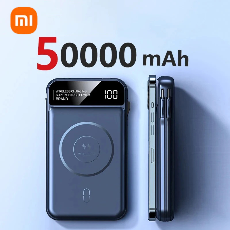 Xiaomi power bank 50000mah carregamento sem fio magsafe power bank carregamento magnético fio embutido bateria do telefone móvel para iphone: Grey