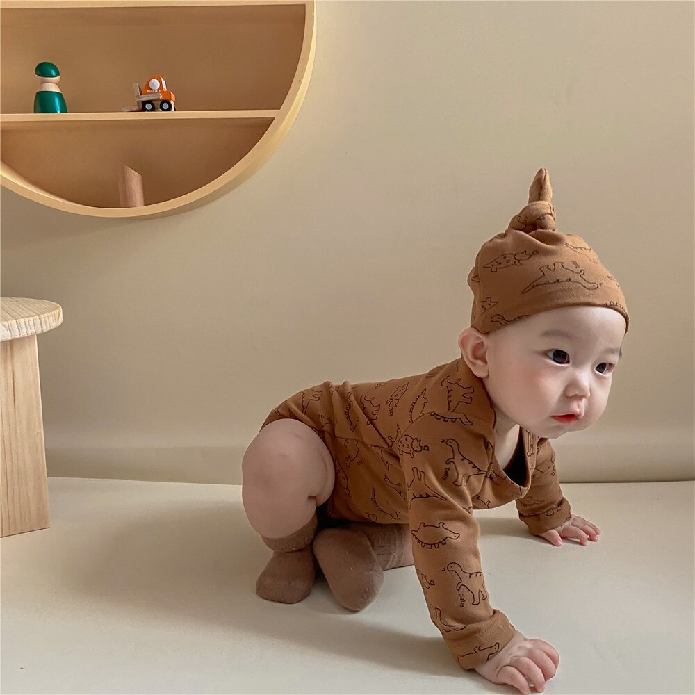 Milancel Baby Kleding Dinosaurus Print Baby Een Stuk Met Hoed Katoenen Baby Bodysuits Lente Peuter Kleding
