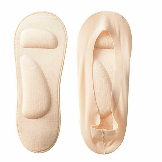 1 Pairs 3D Padded Women's Invisible No Show Nylon Socks Sponge Cushion Liner Sock Slippers