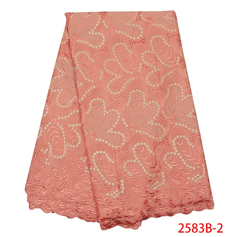 African Swiss Voile Lace in Switzerland Swiss Voile Cotton Lace Fabric Embroidery Laces with Stones KS2583B-1