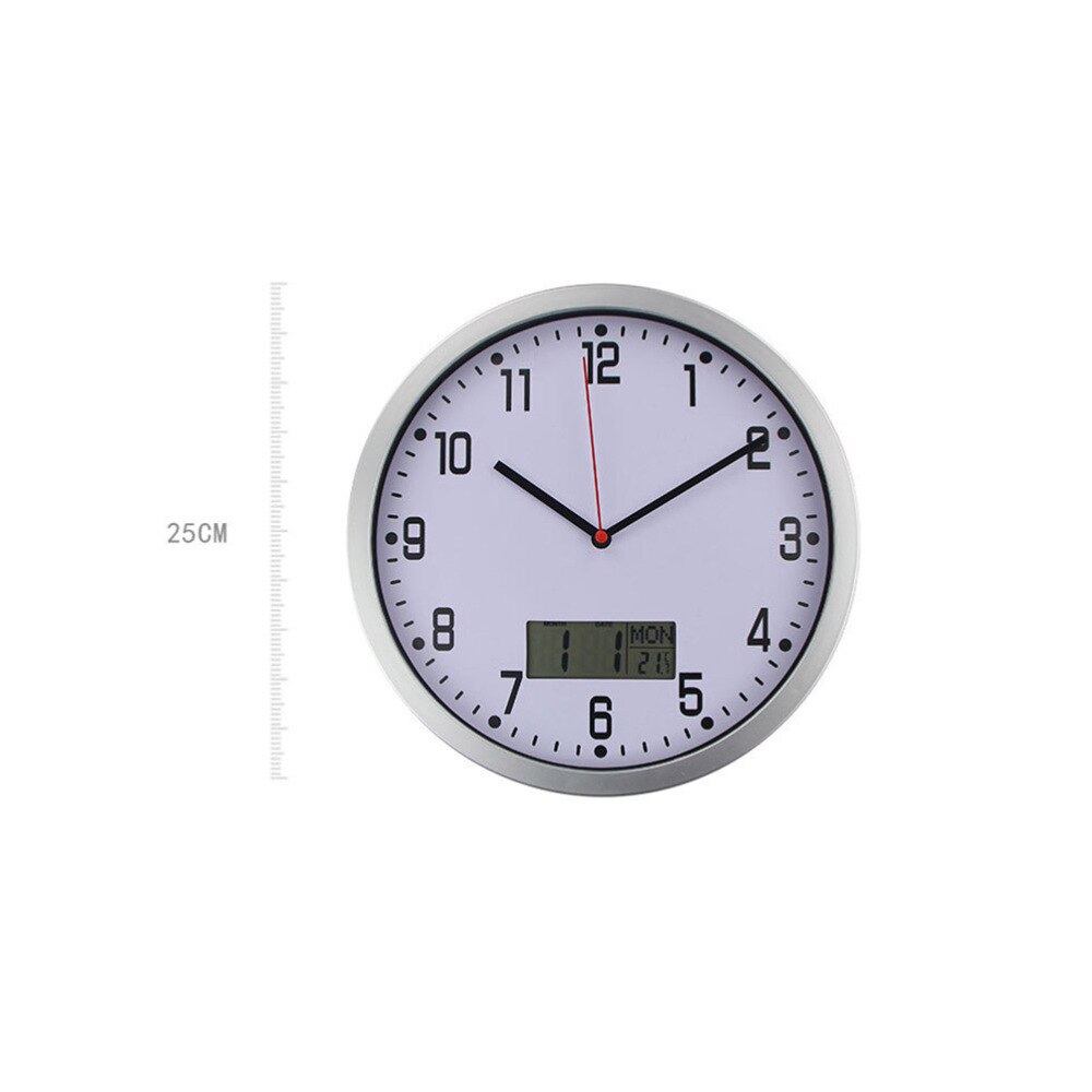 1PC 10 Inches Hanging Clock Simple Sitting Room Wall Clock LCD Display Temperature Humidity Meter Clock Wa