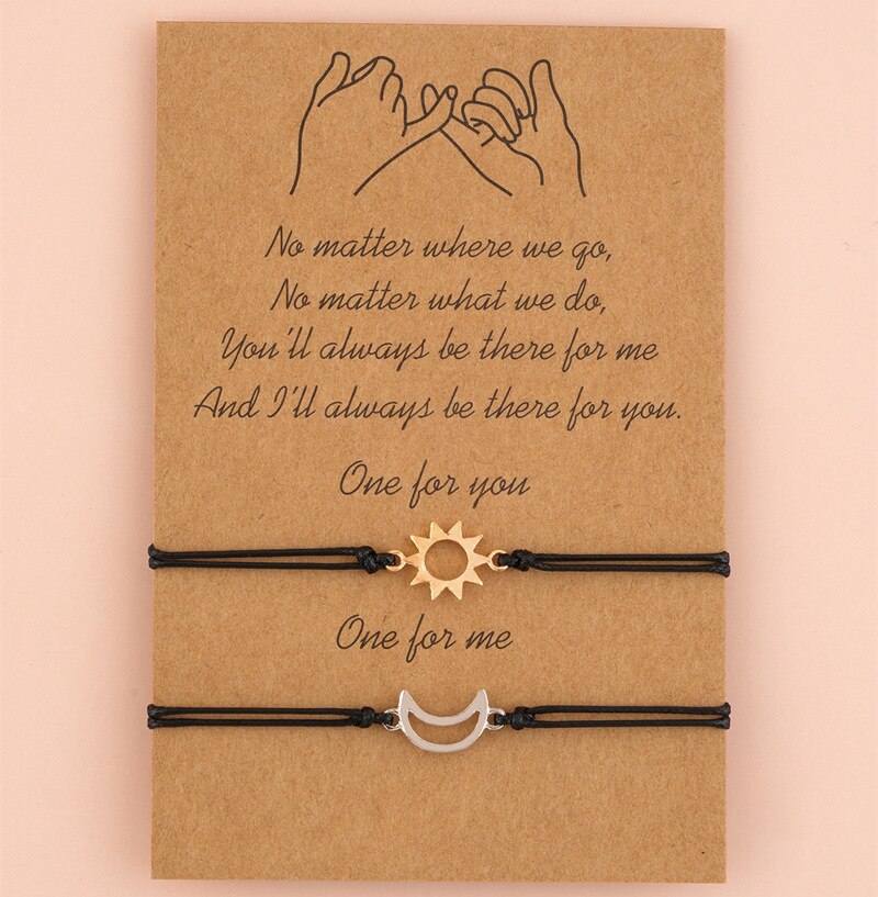 2 Stks/set Zon Maan Paar Armband Set Rvs Charm Handgemaakte Touw Verstelbare Armbanden Voor Vrouwen Vriendschap Sieraden: Style-8