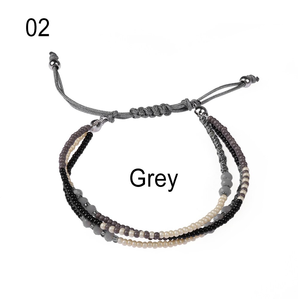 Multi-capa bohemio tejido a mano colorido tejido redondo con cuentas pulsera Retro arroz ajustable cuerda Ethnic Bracele: 2 Grey