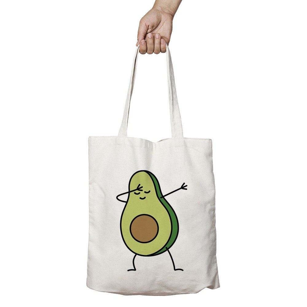 Cute Sport Love Avocado Print Reusable Shopping Bag Women Canvas Tote Bags Printing Eco Bag Cartoon Shopper Shoulder Book Bags: B0276-TBWH-M