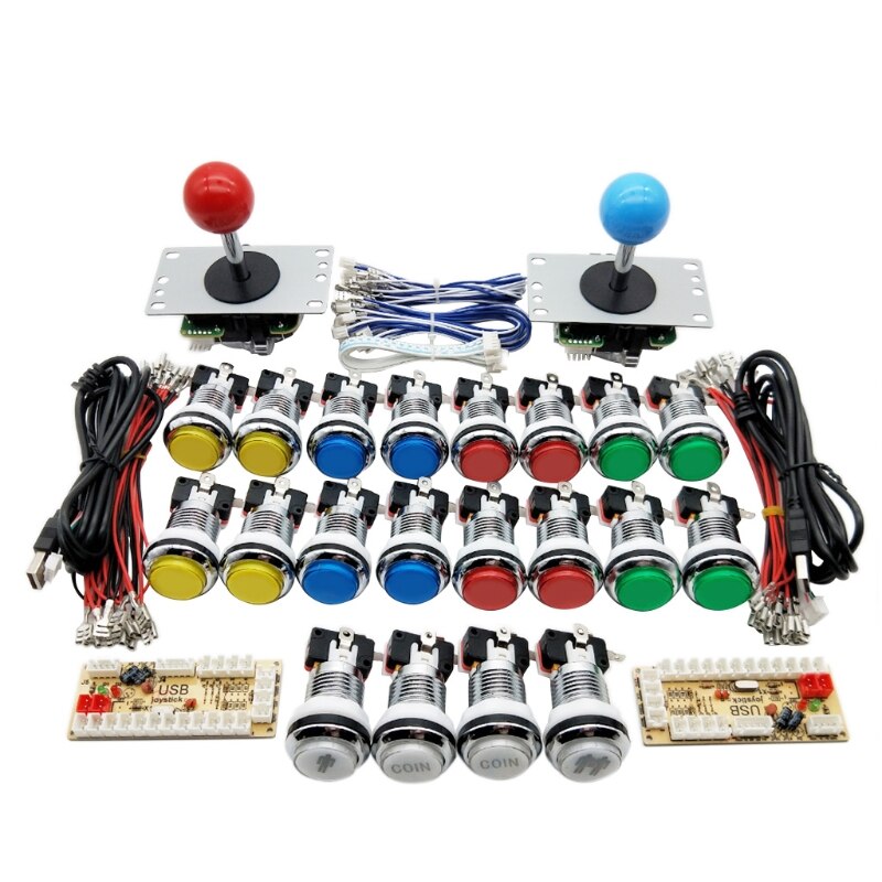 Diy Arcade Game Joystick Kit Nul Vertraging Usb Encoder Om Pc 5V Led Chrome Drukknop 1/2 Speler Coin knop