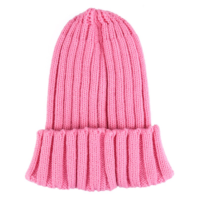 Winter Women Beanies Solid Color Soft Cotton Elastic Knitted Women Hat Girls Bonnet Female Cap: style 2 pink