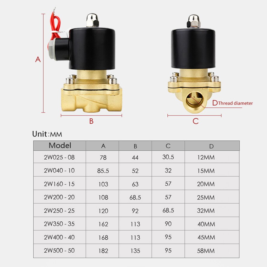 Électrovanne électrique 1/4 "3/8" 1/2 "3/4" 1 "DN08 DN10 DN15 DN20 DN25 N/C, vanne pneumatique pour eau, huile et Air 12V/24V/110V/220V