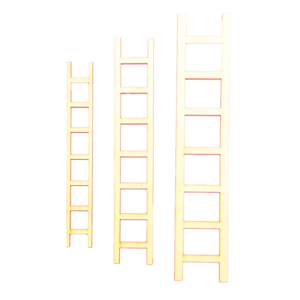 Pack Van 3 Onvoltooide Plain Mini Houten Ladder Poppen Huis Diy Craft Gemengde Maten