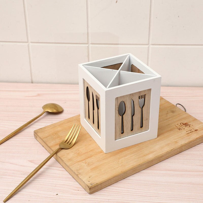 Caja de almacenamiento multifuncional de madera, vajilla, cesta de almacenamiento de cocina, organizador de cubiertos, soporte para tenedor, estante de palillos, hueco
