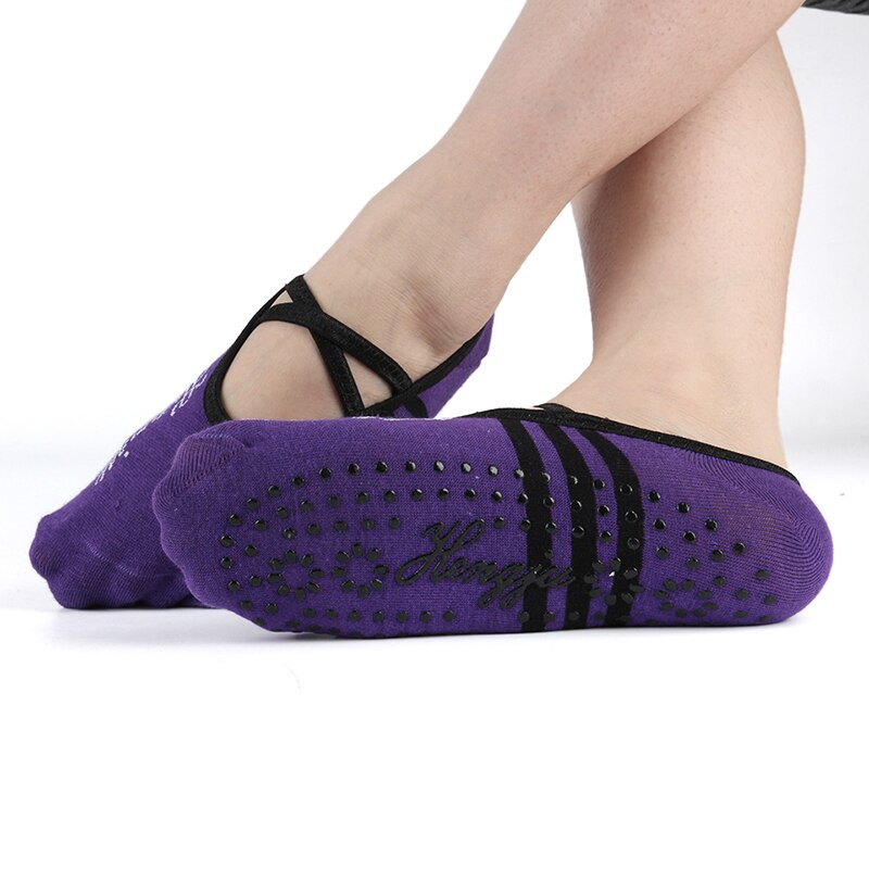 Vrouwen katoenen antislip yogasokken voor dames, ademende sokken voor dames, pilates, ballet, dans, verband, gym, voetverzorging: Dieppaars