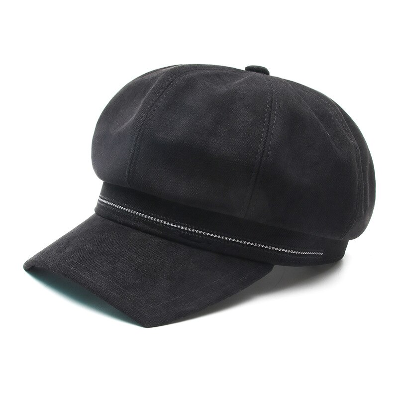 Ldslyjr algodão sólido boina casual pintor chapéu pico octogonal chapéus para mulher e menina 19: Black